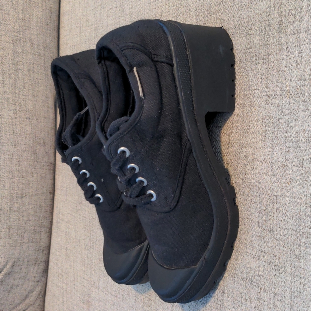 Sam and Libby black canvas super chunky heel ankle boots size 8.5